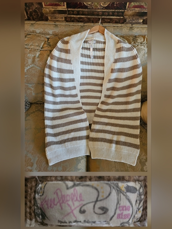 Free People Sweaters - NWOT Free People Striped Shawl Collar Cardigan Sweater Womens  Camel Cream